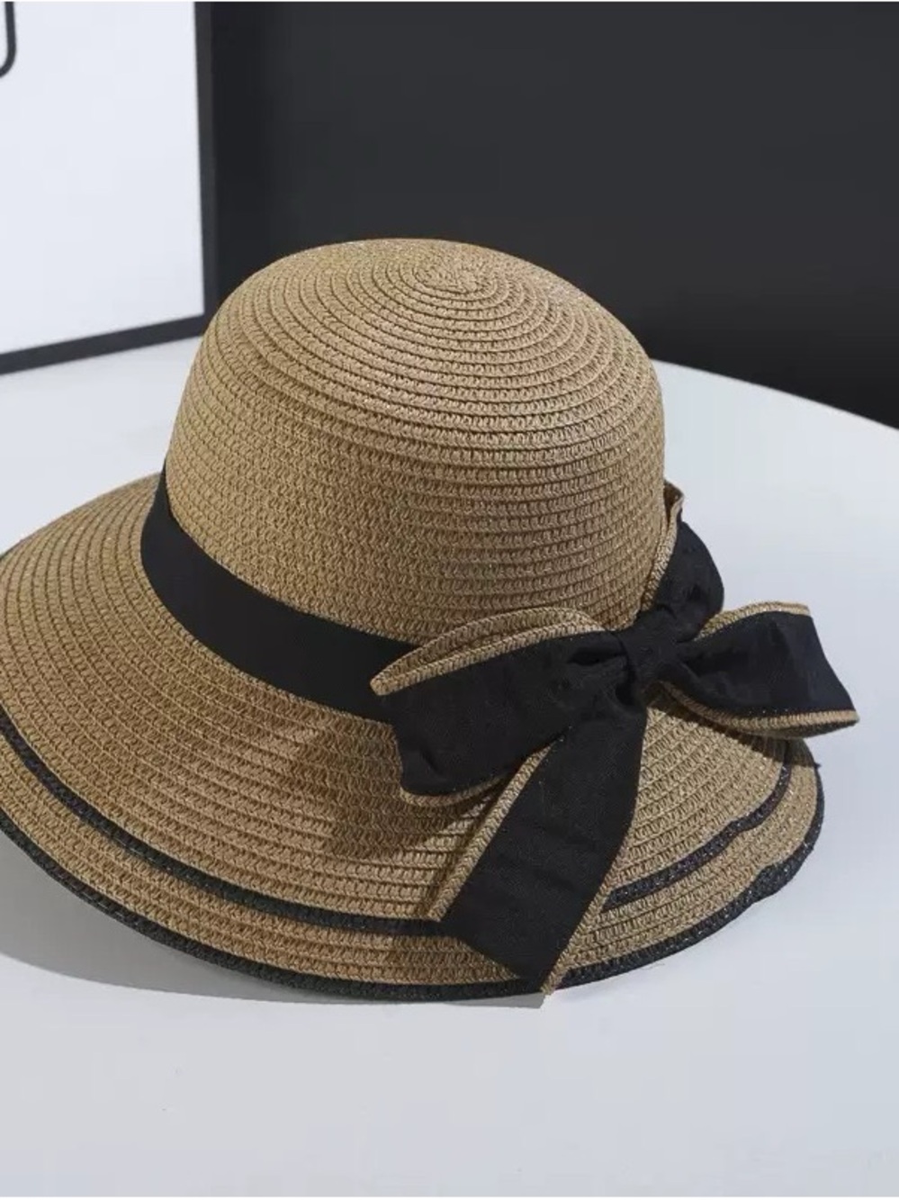 Classic Straw Sun Hat with Black Ribbon Bow